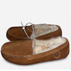 EZ Tan Suede Slippers with Cream Lining